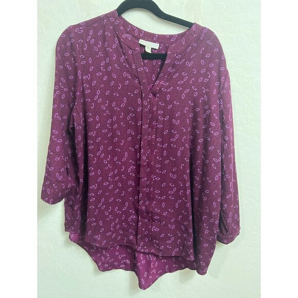 Dana Buchman V Neck Maroon Fun Geometric Print Blouse Sz XL Tunic Length - Picture 3 of 7